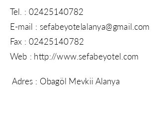 Sefa Bey Hotel iletiim bilgileri